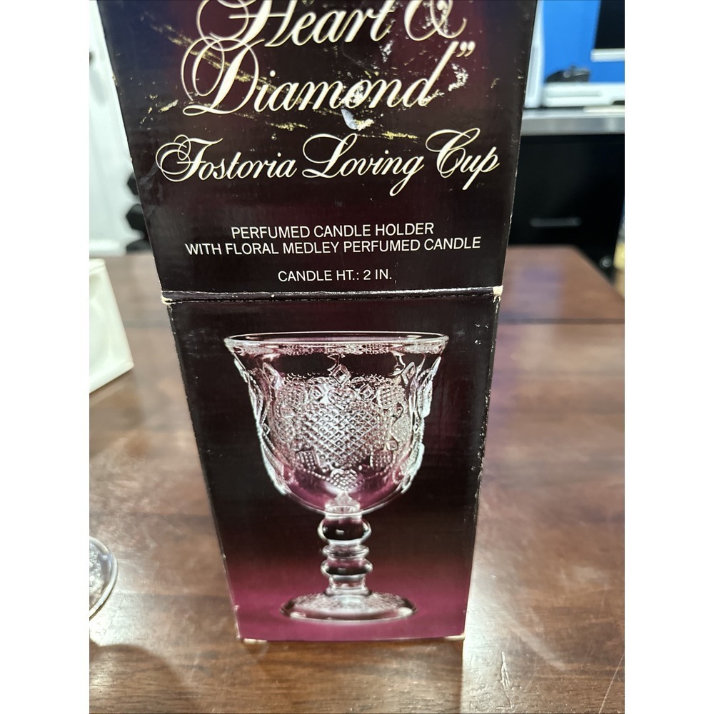NIB Vintage Avon Heart and Diamond Fostoria Glass Loving‎ Cup Candle Holder 1978